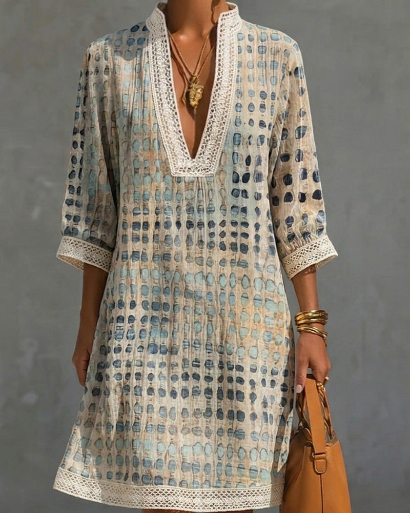 V-Neck Polka Dot Lace Patchwork Dress Occasion | Alba Muse