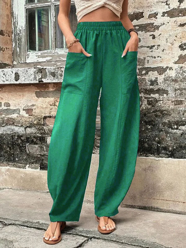 Loose Fit Elastic-Waist Trousers with Pockets