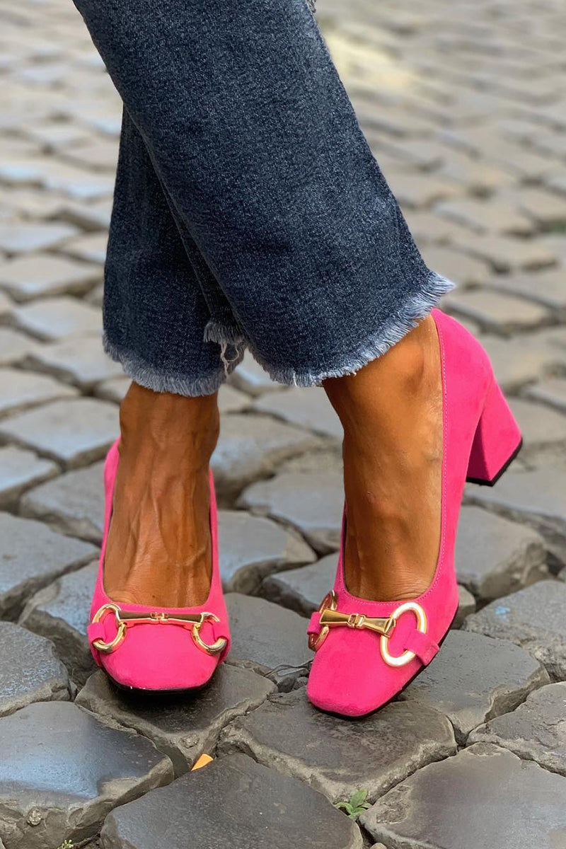 Women's Dark Orange Square Toe Block Heel Sandals — worn on model