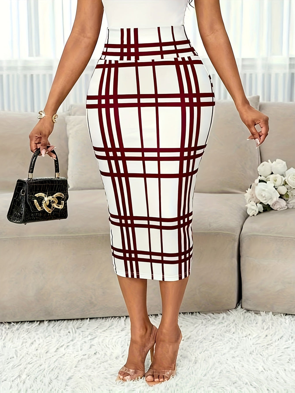 Refined Plaid Pencil Skirt
