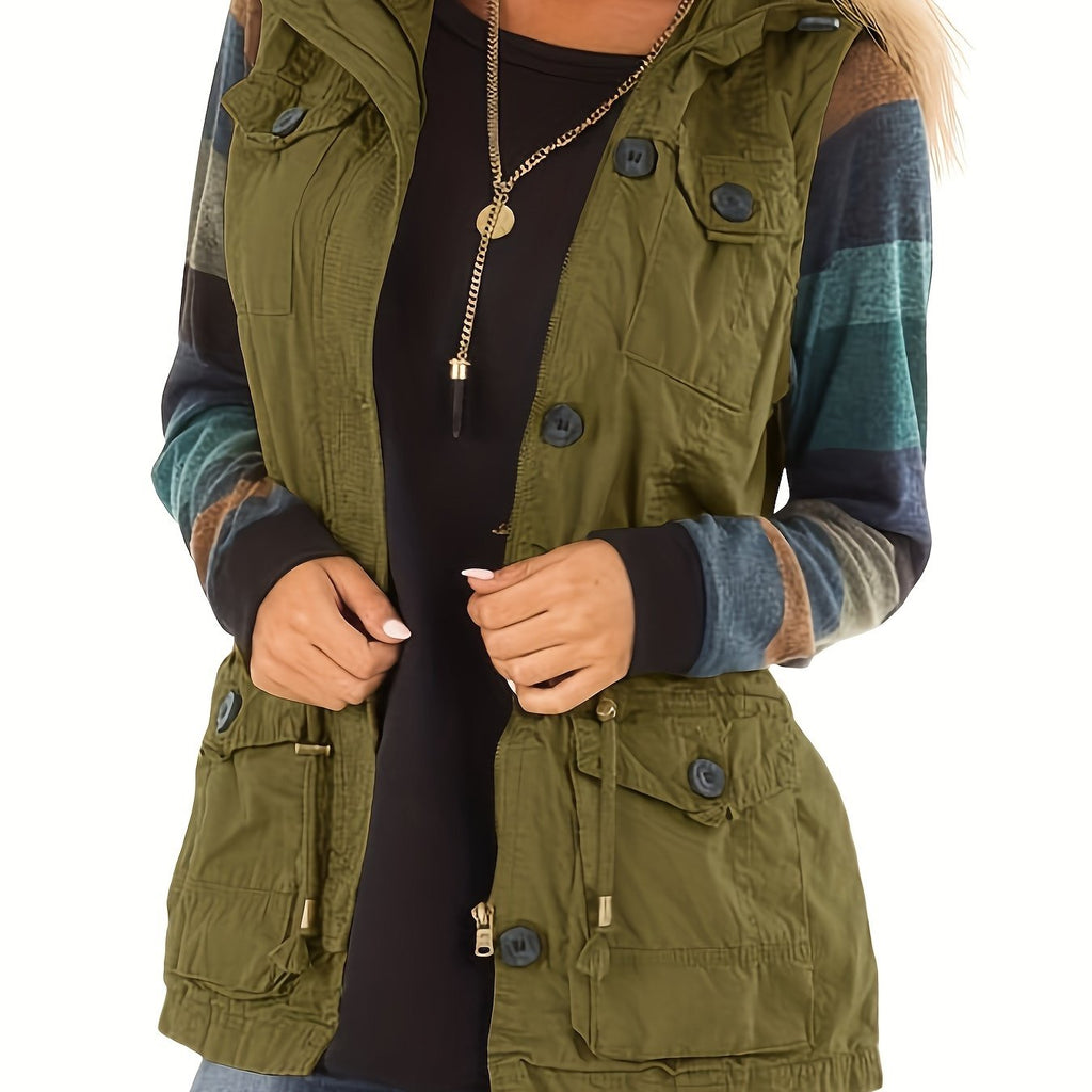 Sleeveless Drawstring Vest Jacket with Pockets