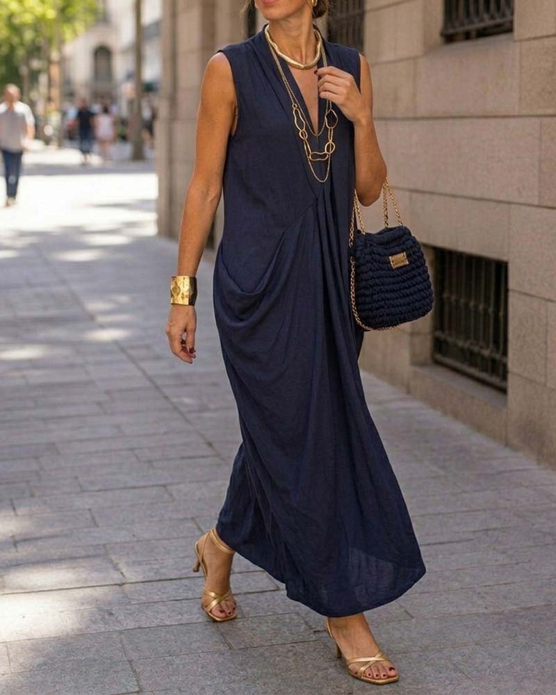 Pocket shirred maxi dress, back view