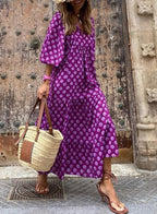 Boho Floral Puff Sleeve Maxi Dress – Casual