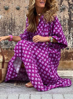Boho Floral Puff Sleeve Maxi Dress – Casual