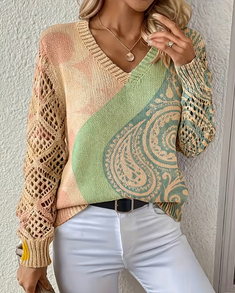 Colour block knit pullover, full view