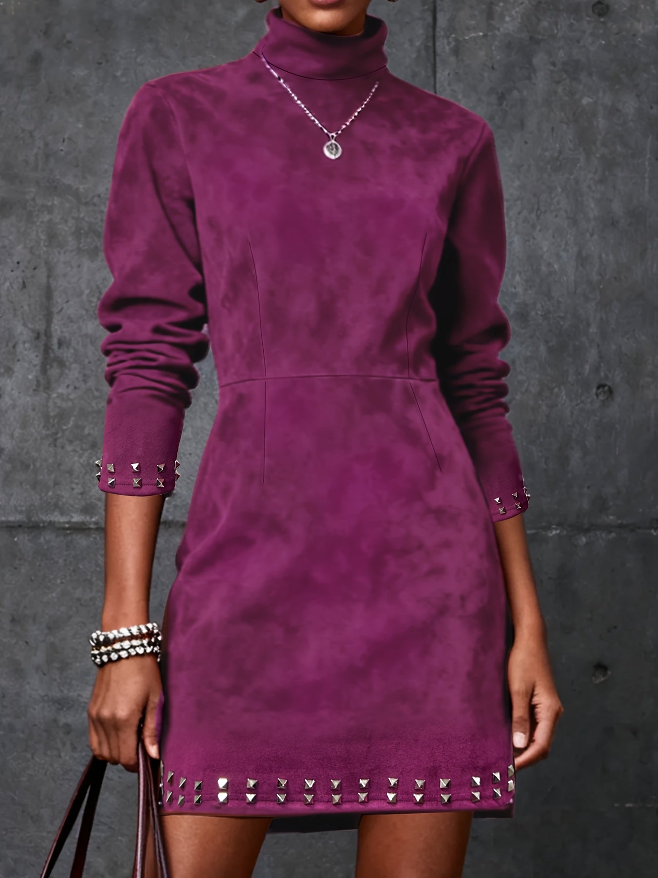 Bronze studded high-neck mini dress