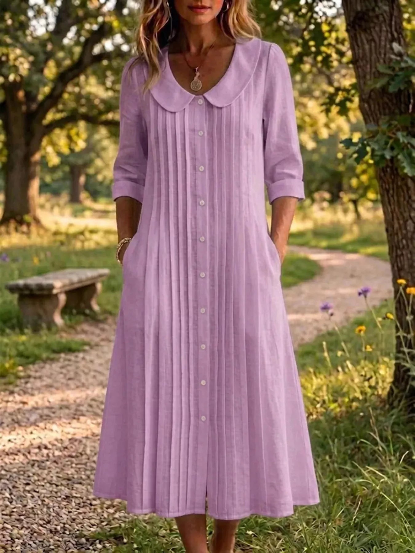 Peter Pan Collar Plus Size Shirt Dress with Button-Down Front