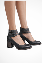 Women's closed toe block heels smooth upper clean outline