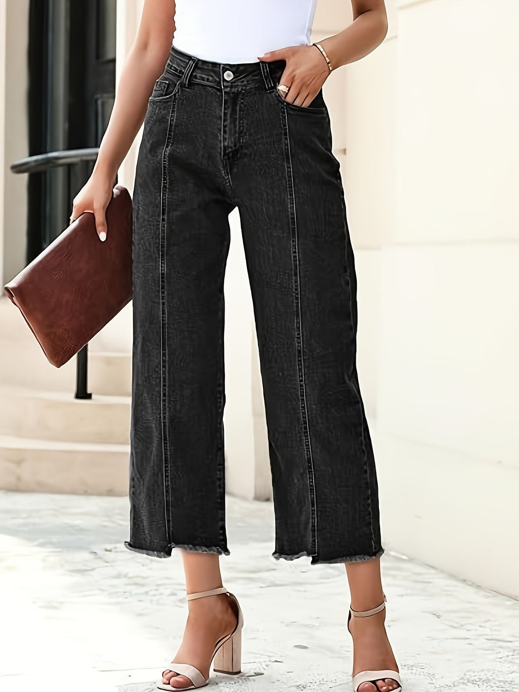 Royal Blue tailored high-waist cropped straight-leg Jeans