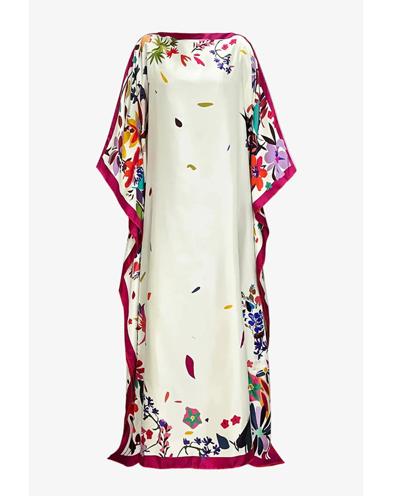 Off-shoulder batwing floral maxi dress, side view