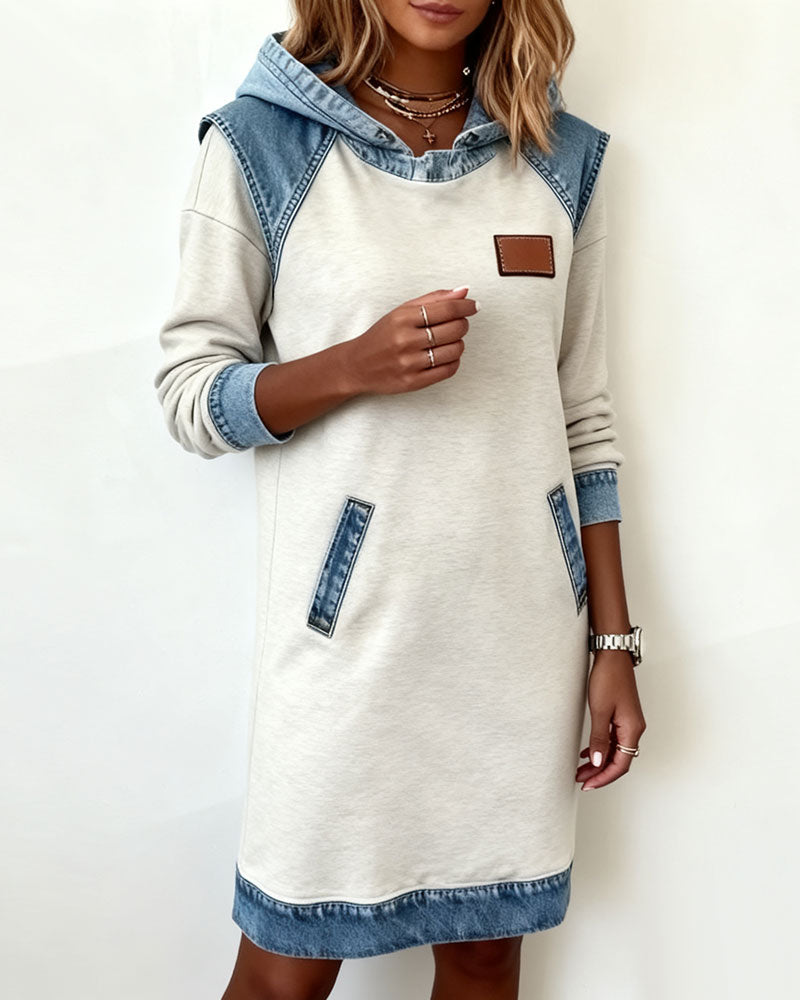 Hooded Colour Block Midi Dress with Pocket | Alba Muse