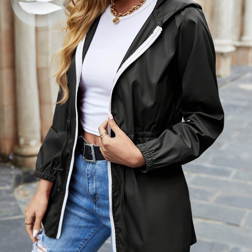 Hooded Zip Jacket with Drawstring Waist