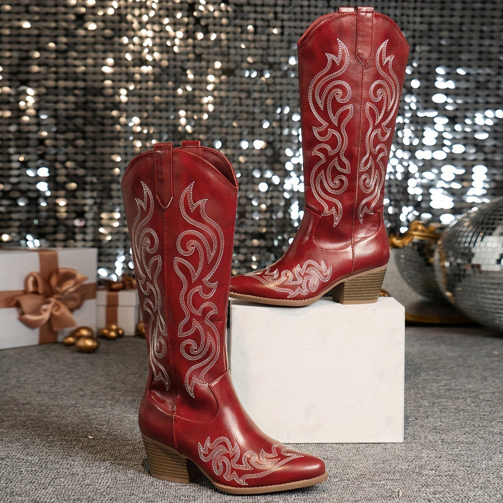 Knee-High Cowboy Boots with Block Heel