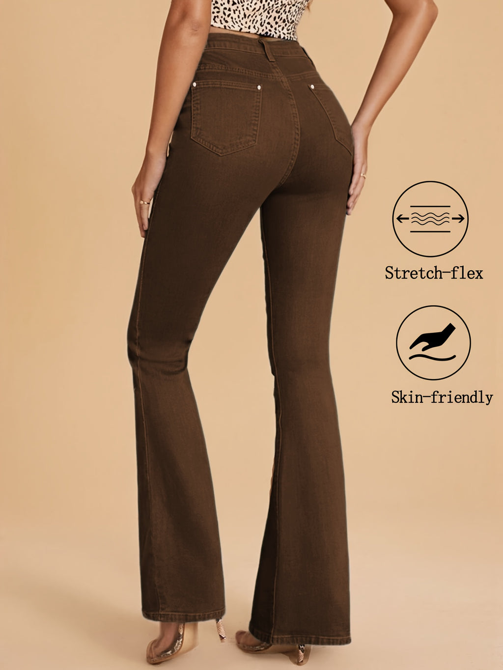 Coffee Brown butt-lifting flared Trousers