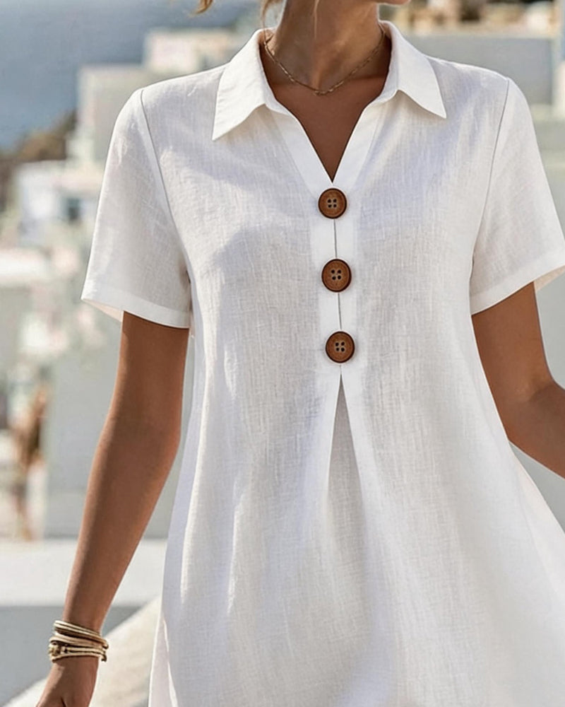 White Straight Dress Button Front Smart Casual | Alba Muse