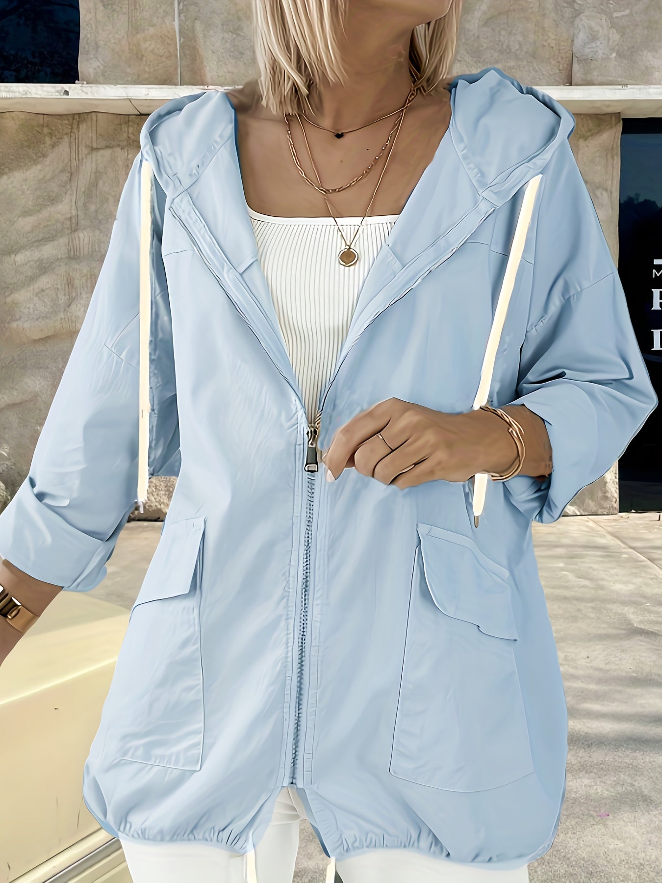 Beige casual thin hooded jacket