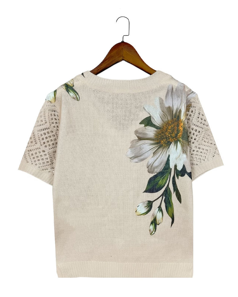 Floral Knitted Jumper in White | Alba Muse