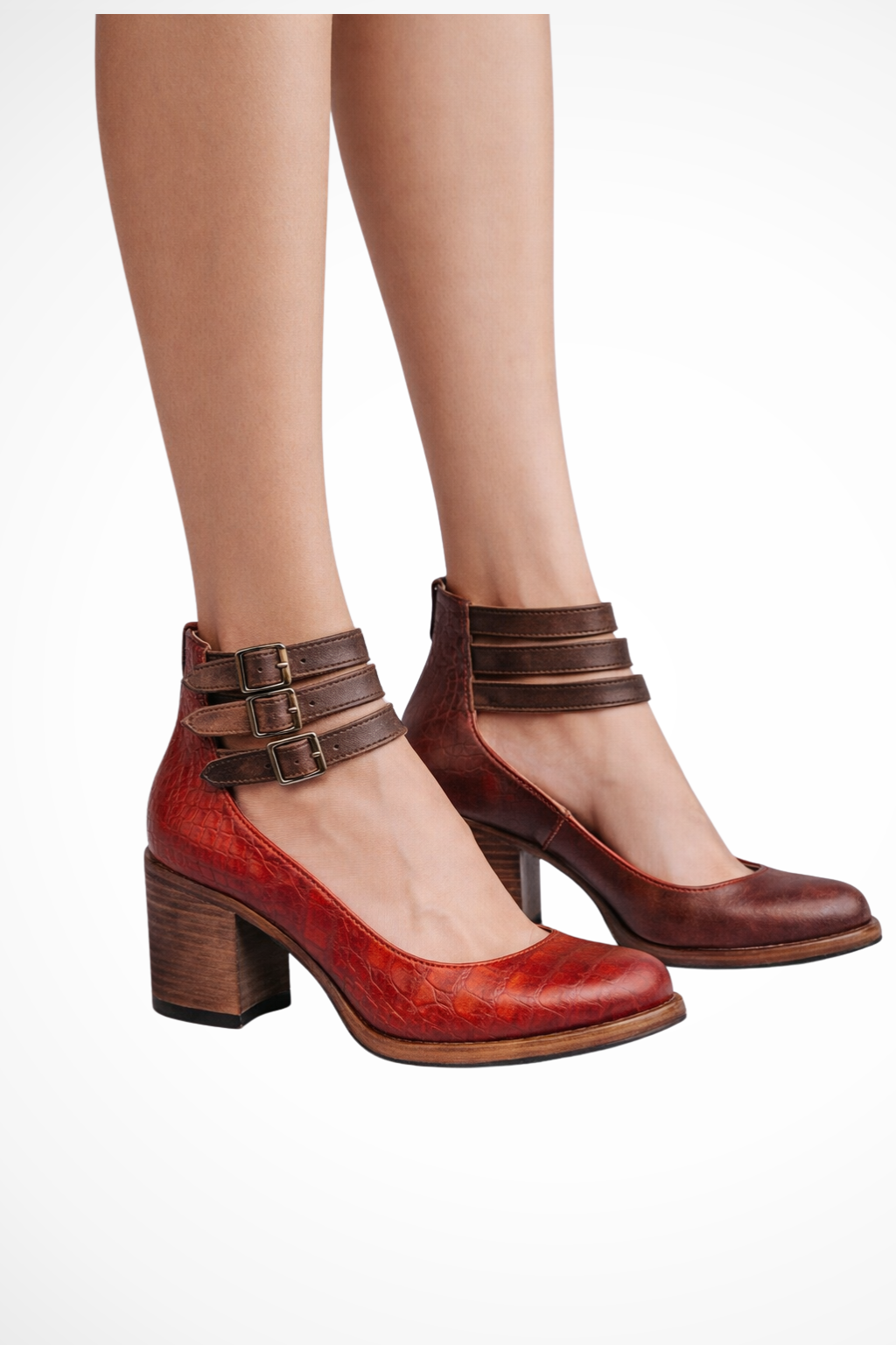 Women's block heels styled with tailored trousers