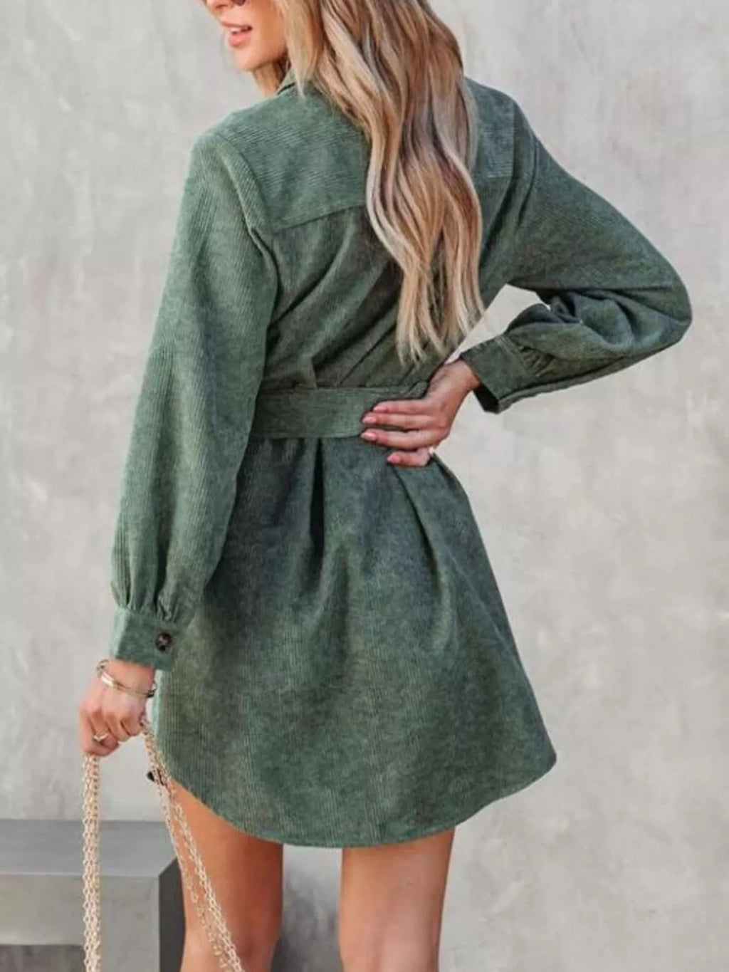 Rose Red Corduroy Shirt Shirt Dress