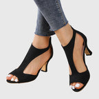 Front view of women's comfortable breathable heeled shoes