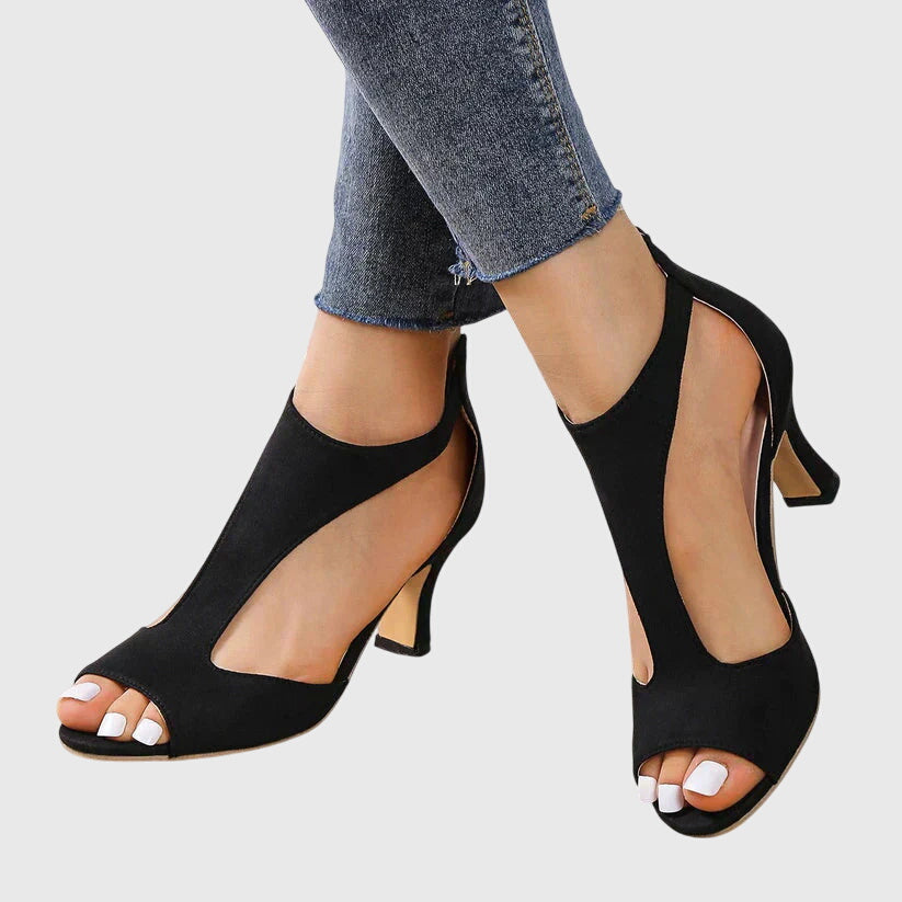 Front view of women's comfortable breathable heeled shoes