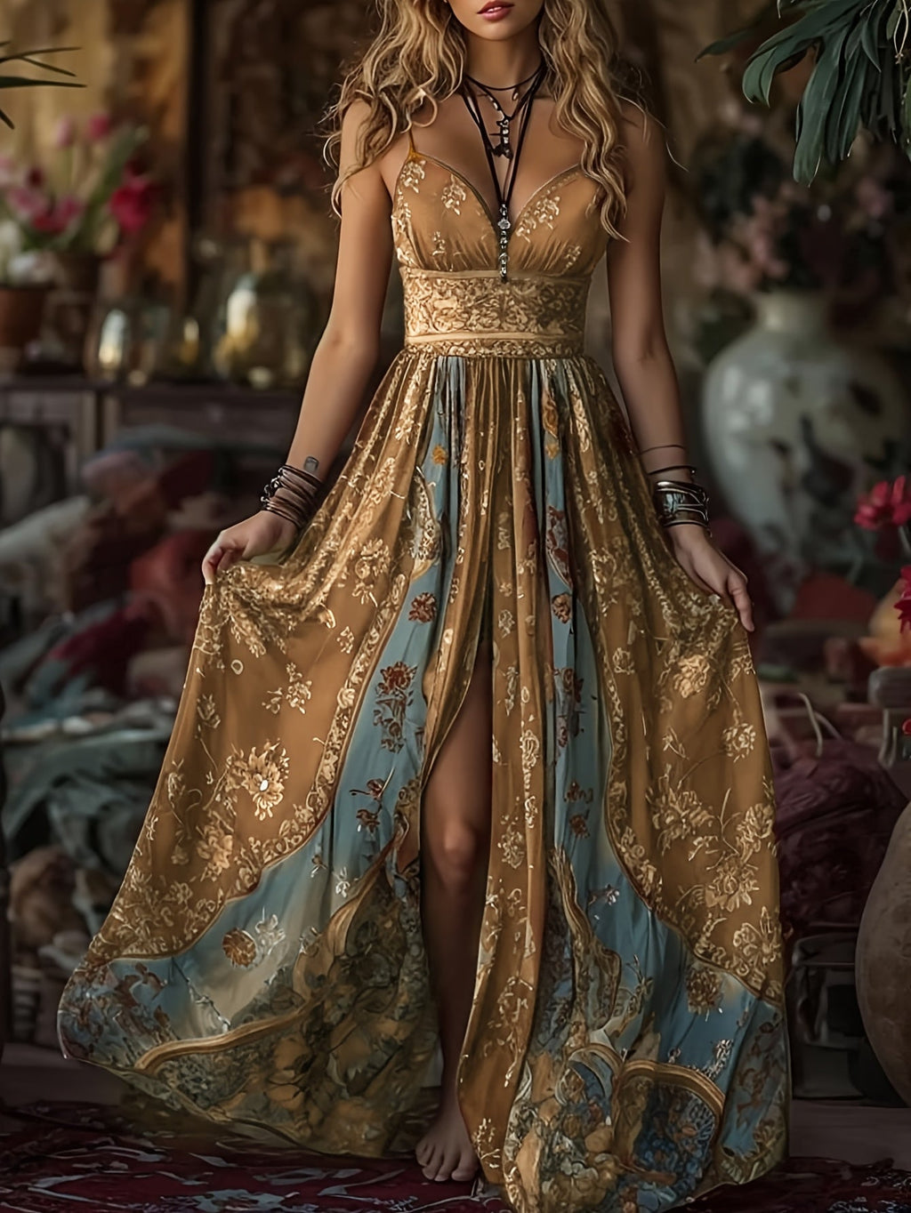 Flowing bohemian maxi dress with vibrant floral print | Alba Muse