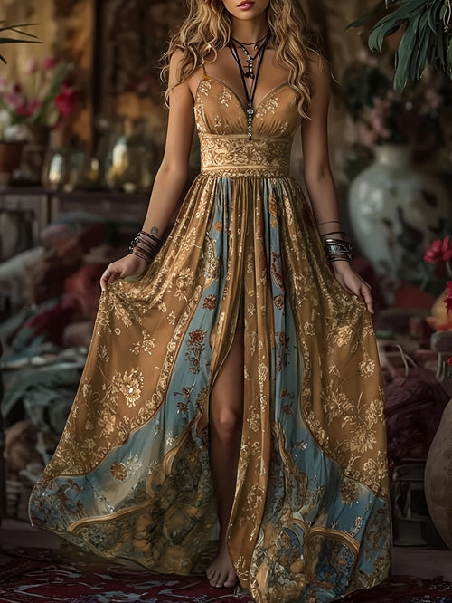 Flowing bohemian maxi dress with vibrant floral print | Alba Muse