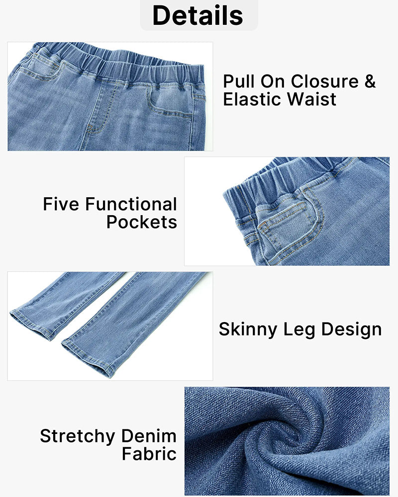 Elastic waist denim capri jeans, detail view