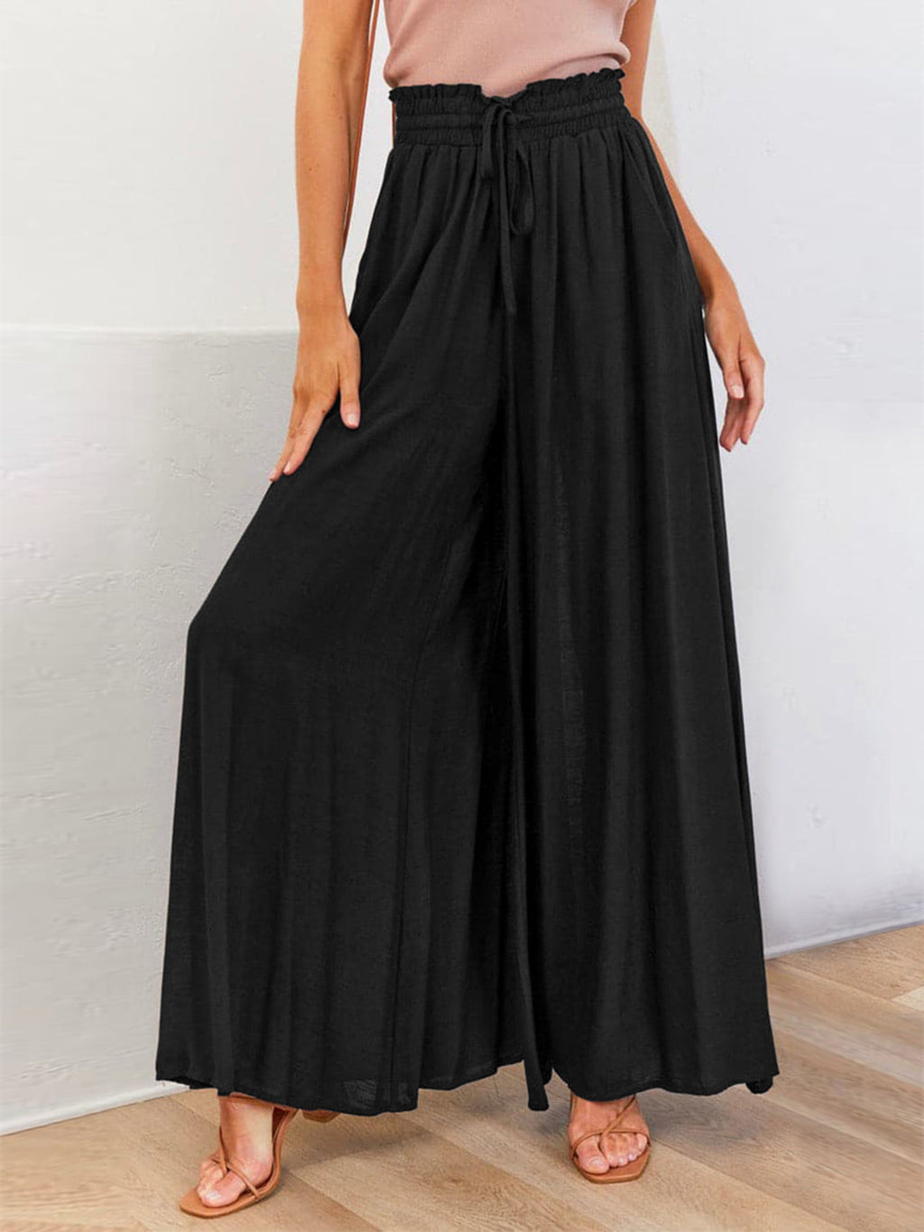 Women's drawstring wide leg pants, third colour side view