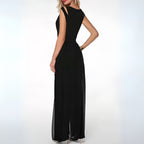 Women's Sheer Overlay Sleeveless Wide-Leg Jumpsuit side view - Elegant Wedding Guest Jumpsuit