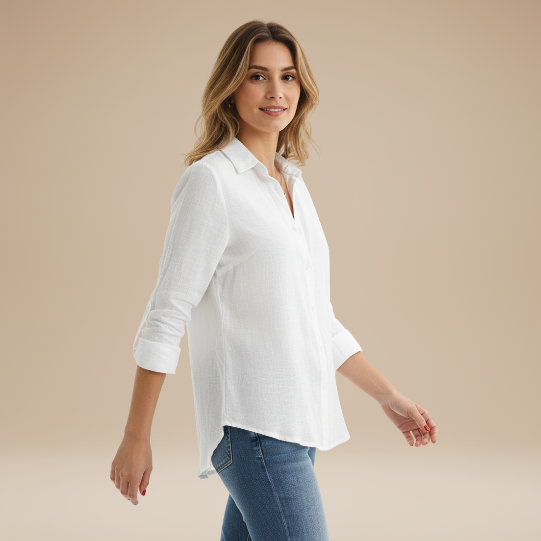 Women's Classic Button-Up Shirt – Lightweight Cotton Blouse