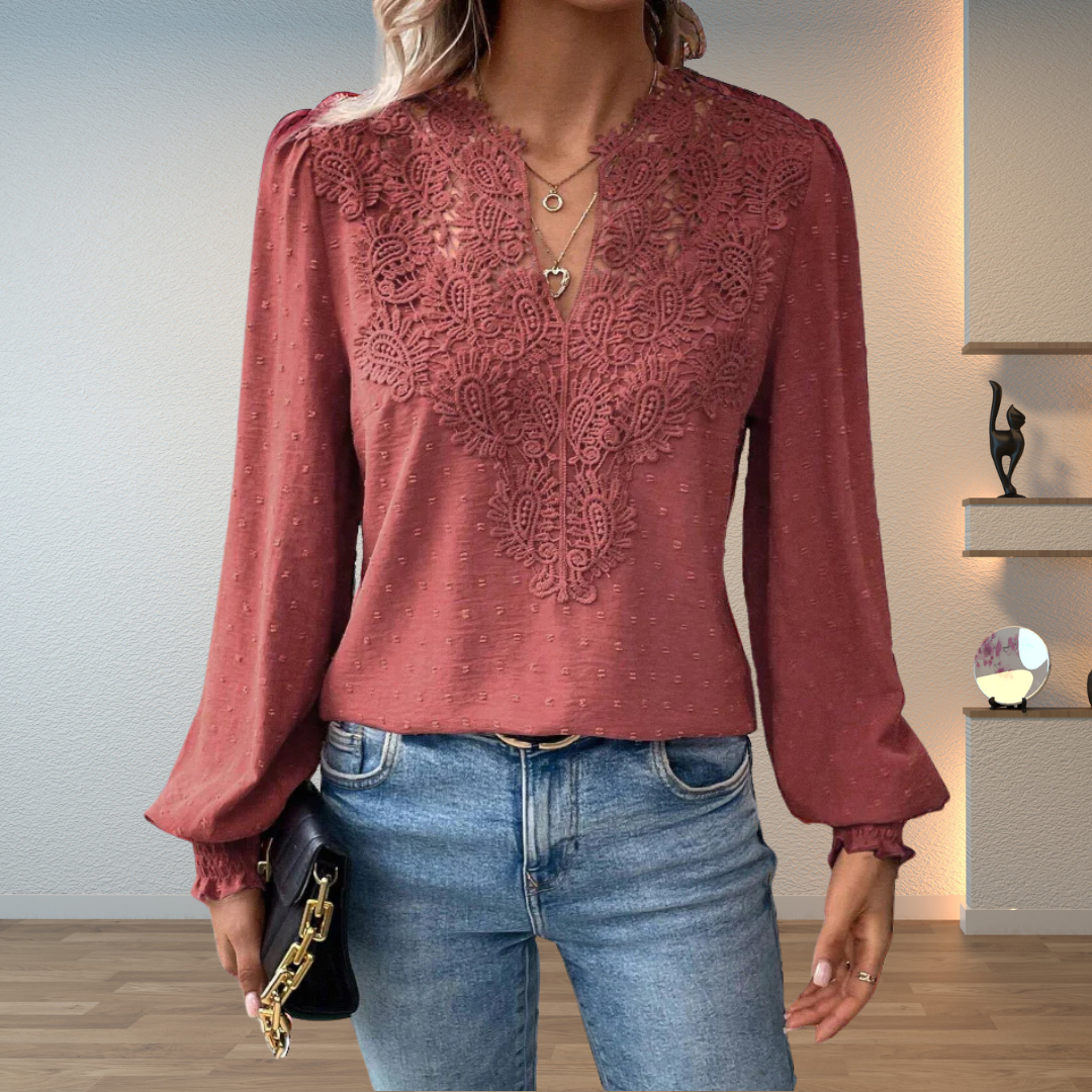 Green embroidered blouse, feminine day-to-night styling | Alba Muse