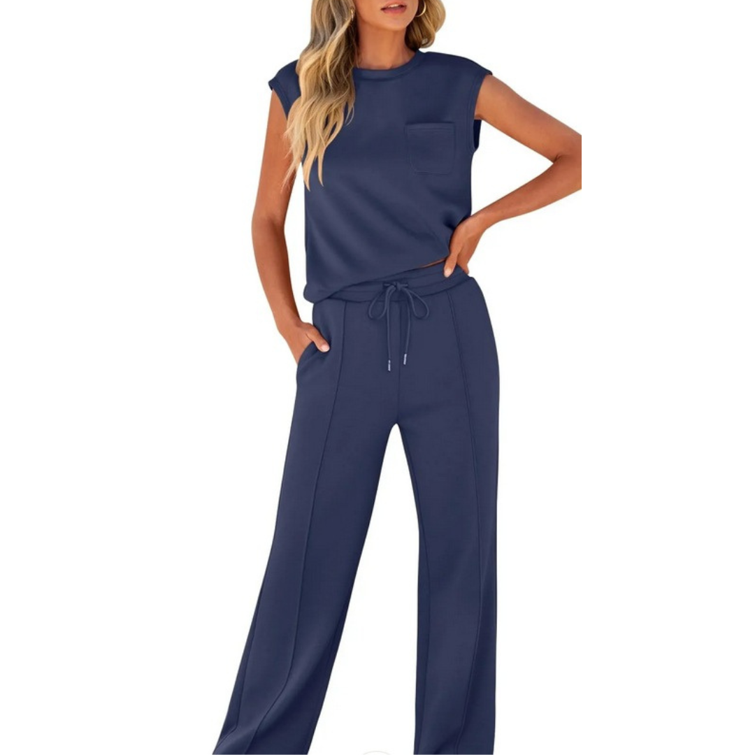 Sleeveless Round-Neck Top & Trousers Co-ord Set