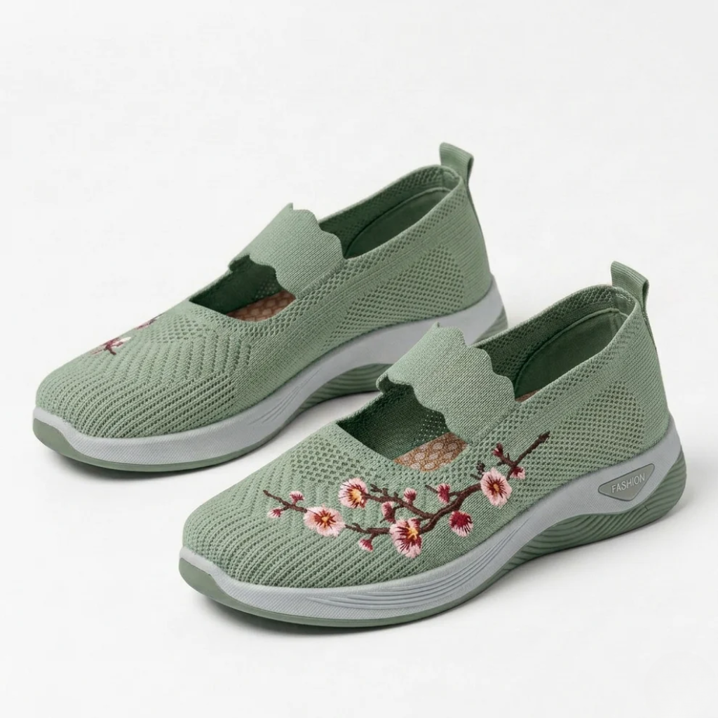 Slip-on breathable knit sneakers for everyday wear, pair view on white background
