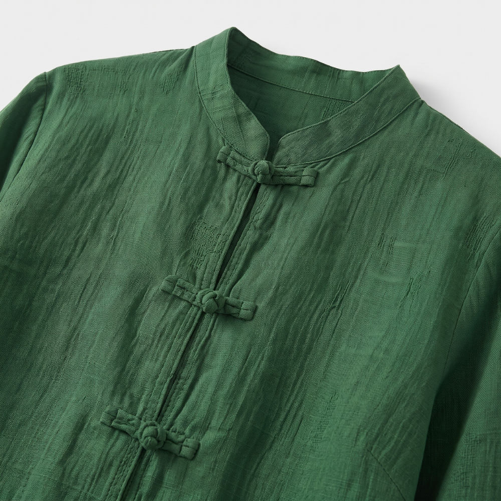 Mandarin Collar Frog Button Linen Blouse