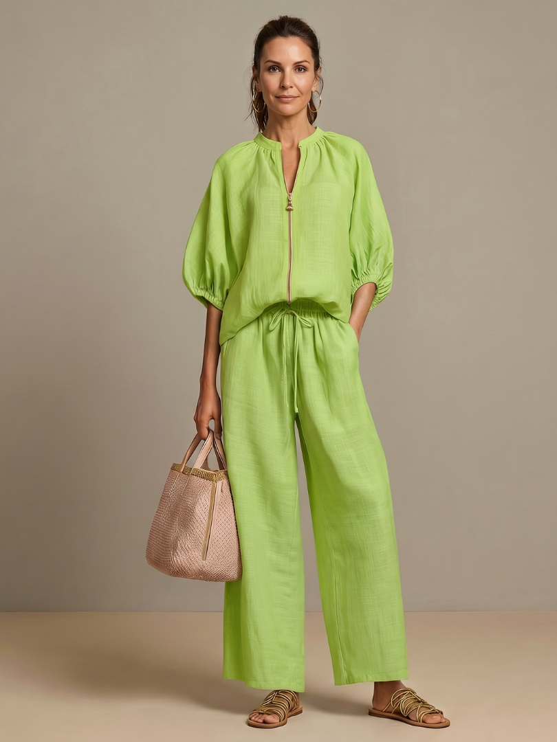 Wide leg linen co-ord set full length | Alba Muse
