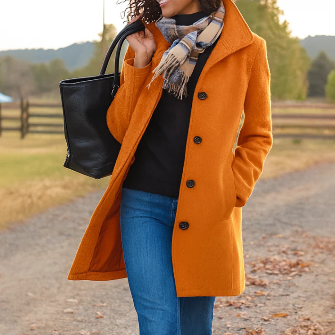 Classic long button placket winter coat with a structured button placket