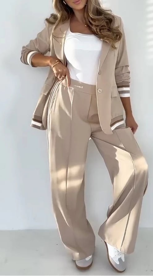 Casual Blazer & Wide-Leg Trouser Set