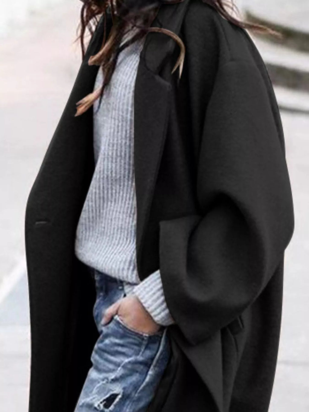Oversized wide sleeve single breasted long coat with an oversized fit