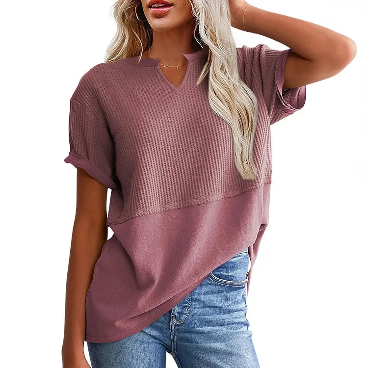 Oversized waffle knit V-neck top, summer casual wardrobe staple | Alba Muse