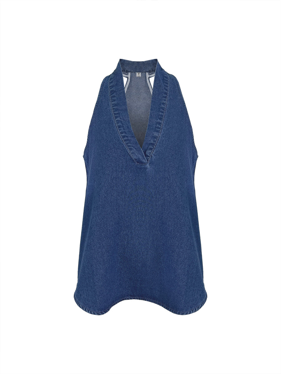 Denim Halter V-Neck Vest Top