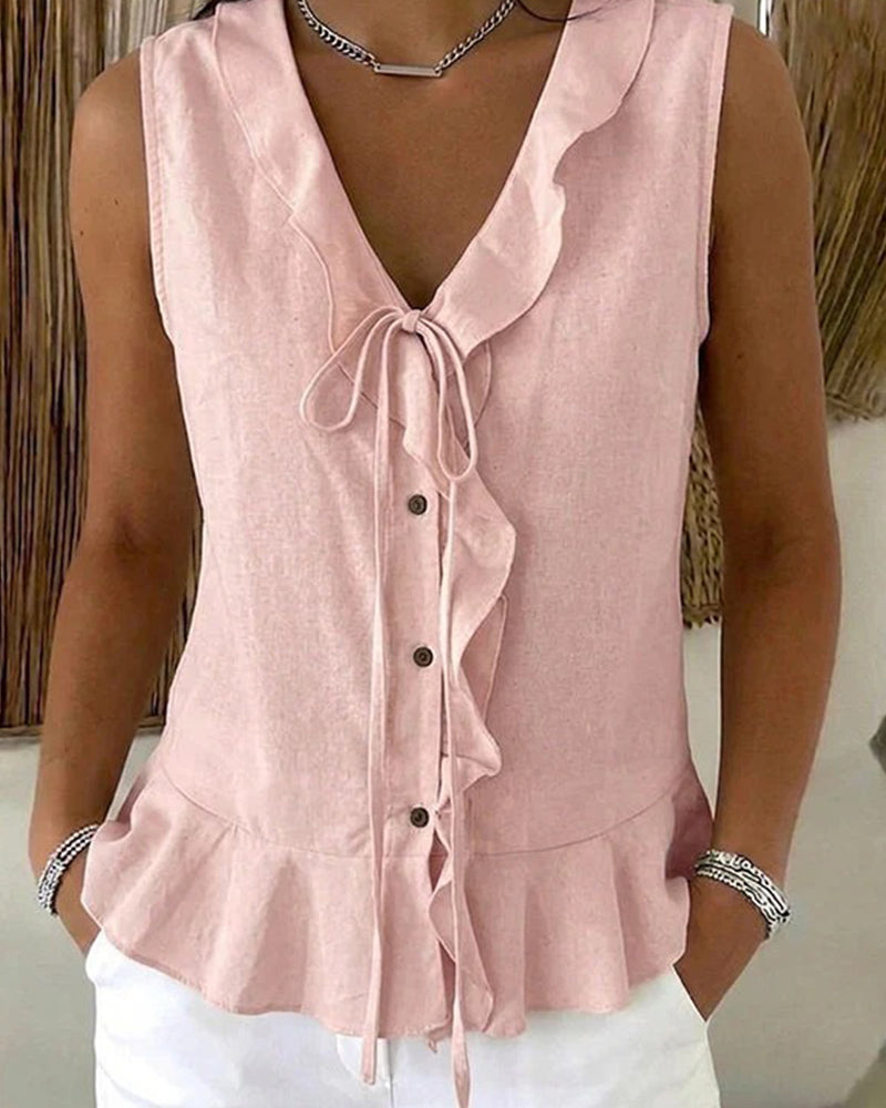 Women's Ruffle Tie-Front Sleeveless Vest