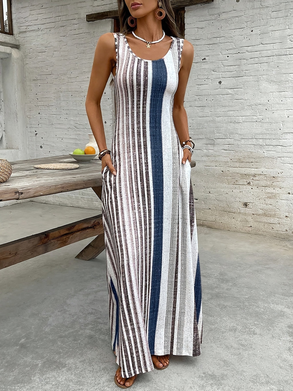 Vibrant Printed Casual Midi Dress in Multicolour, front view