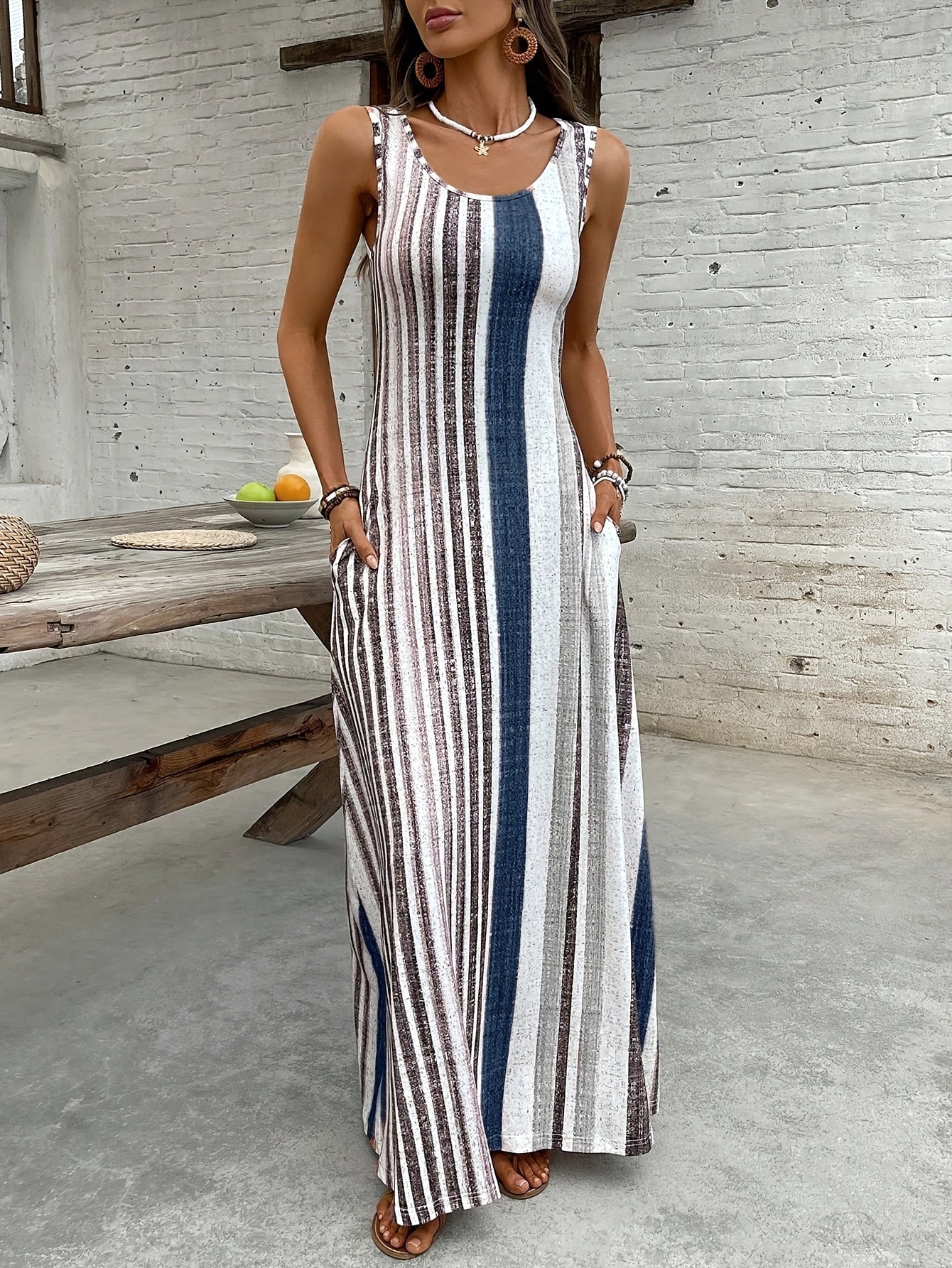 Vibrant Printed Casual Midi Dress in Multicolour, front view