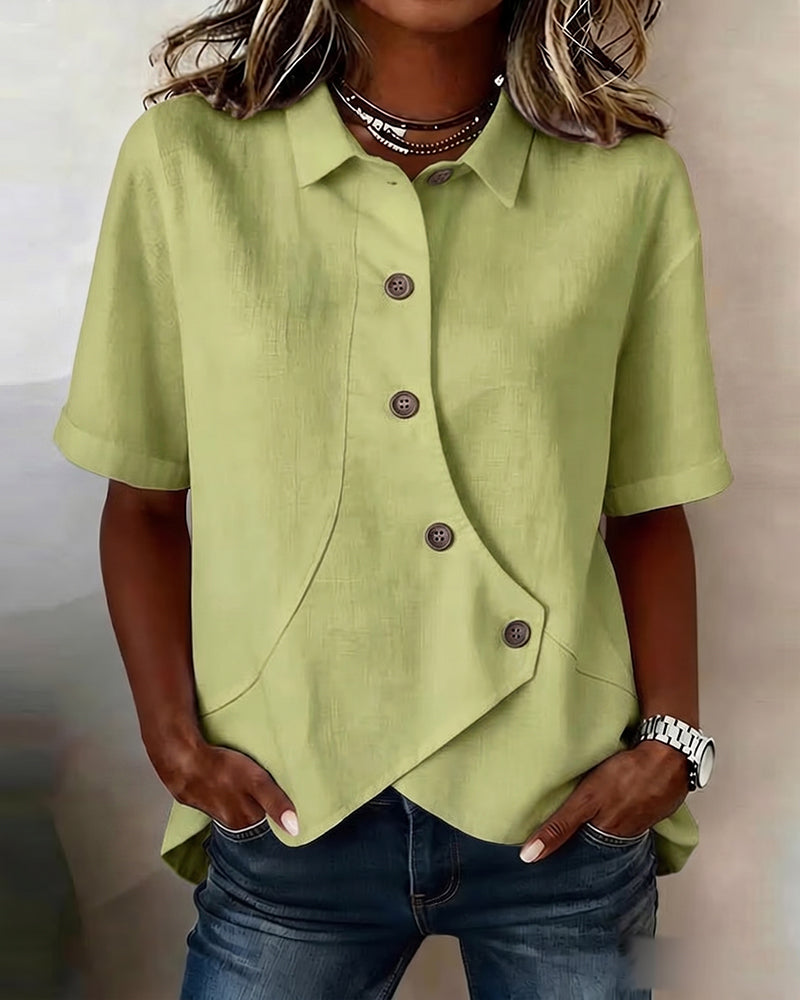 Button down cotton linen shirt, detail view