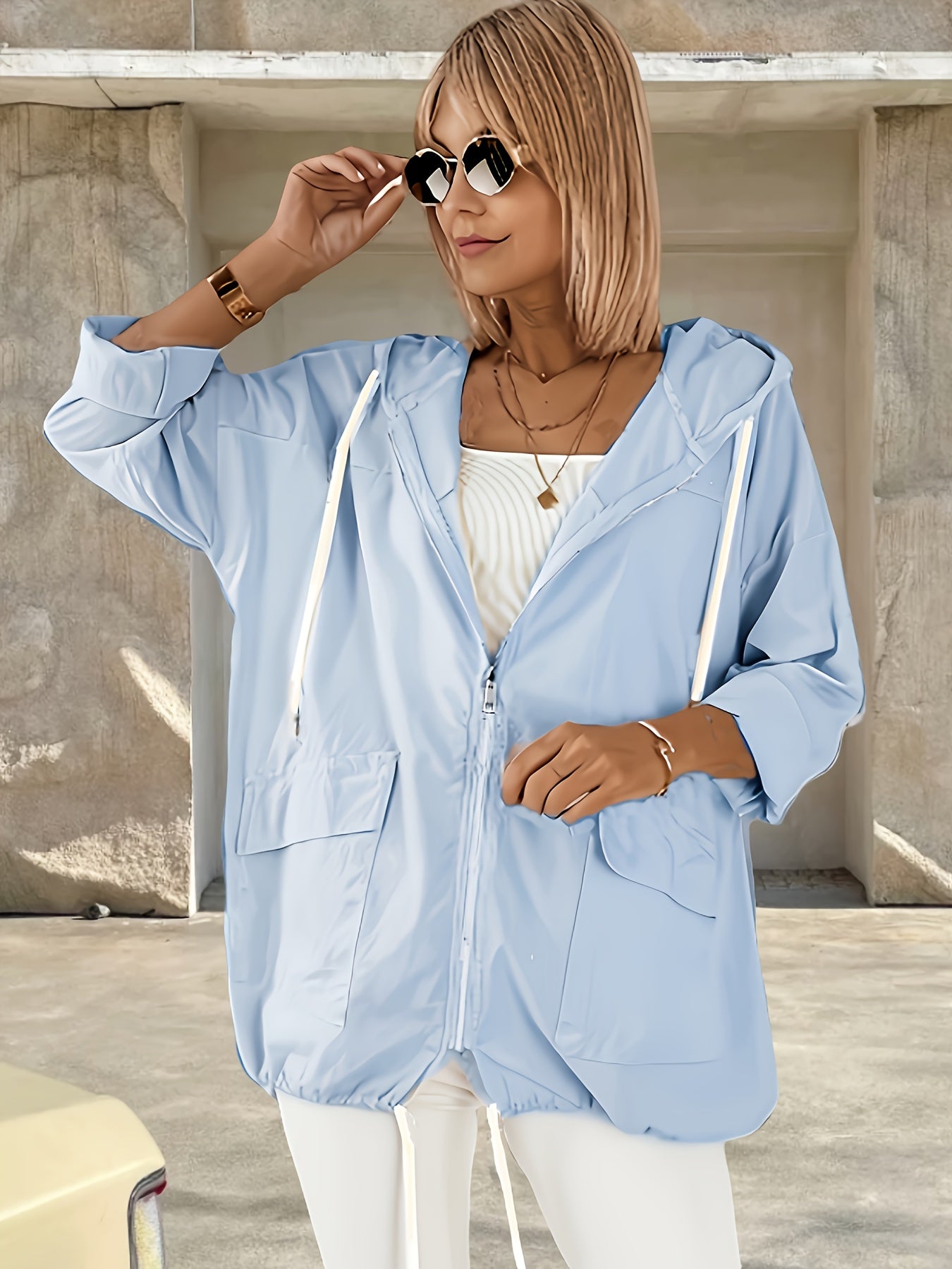 Lightweight Hooded Drawstring Jacket