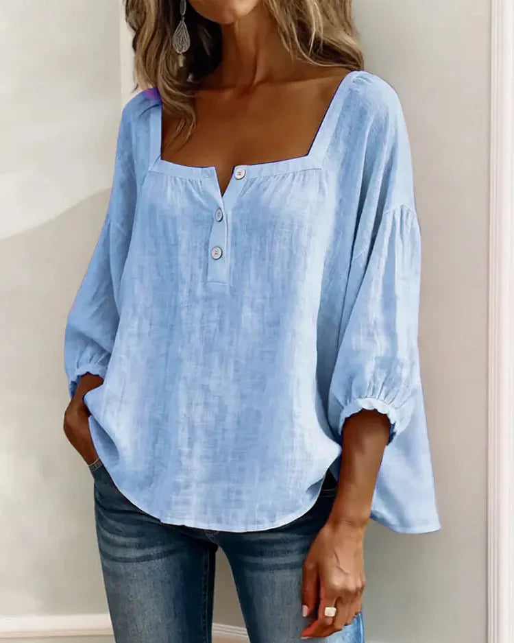 Square neck shirt in yellow, versatile casual everyday styling | Alba Muse