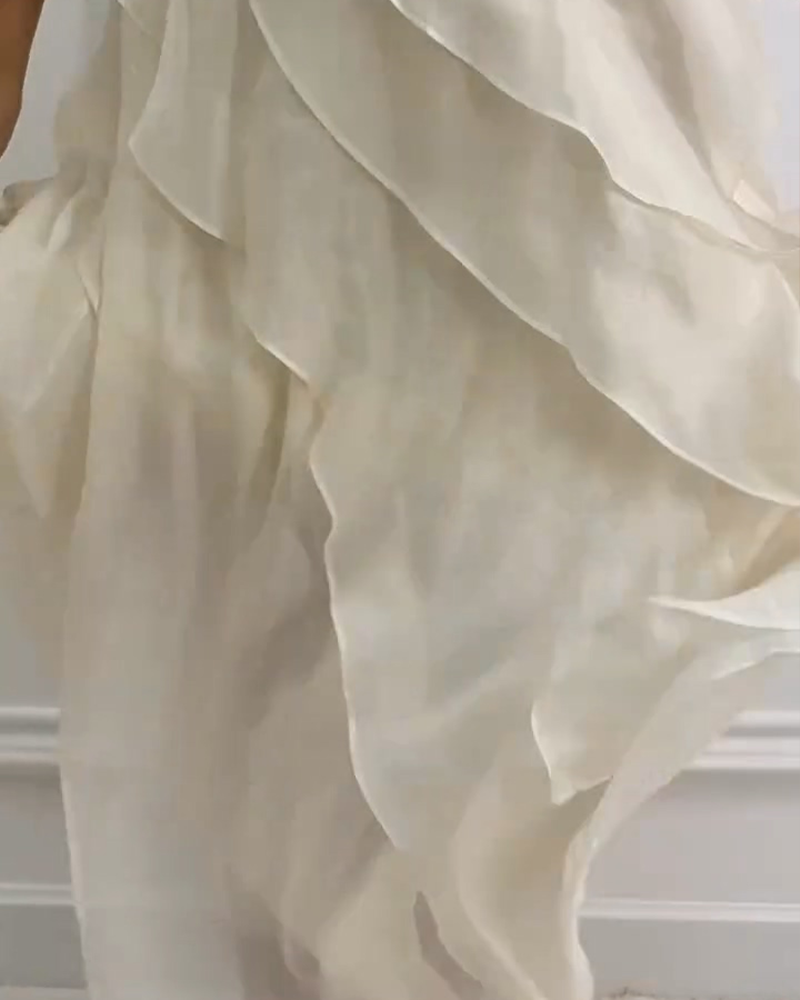 Sleeveless ruffle maxi dress, full length view