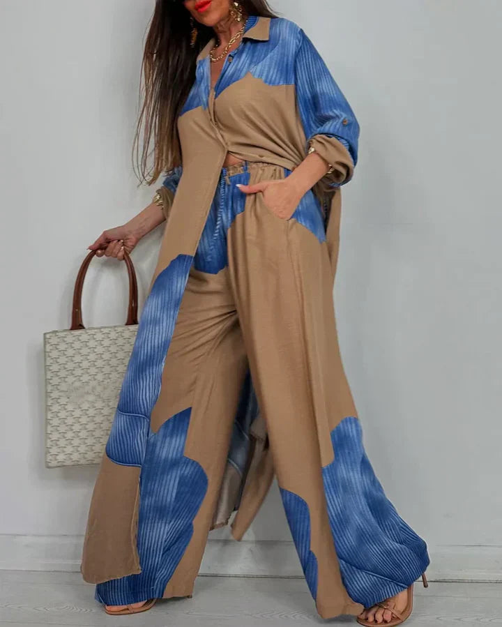 Cropped top wide leg trousers set, back view