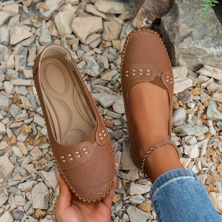 Women's flat loafers in brown, side view